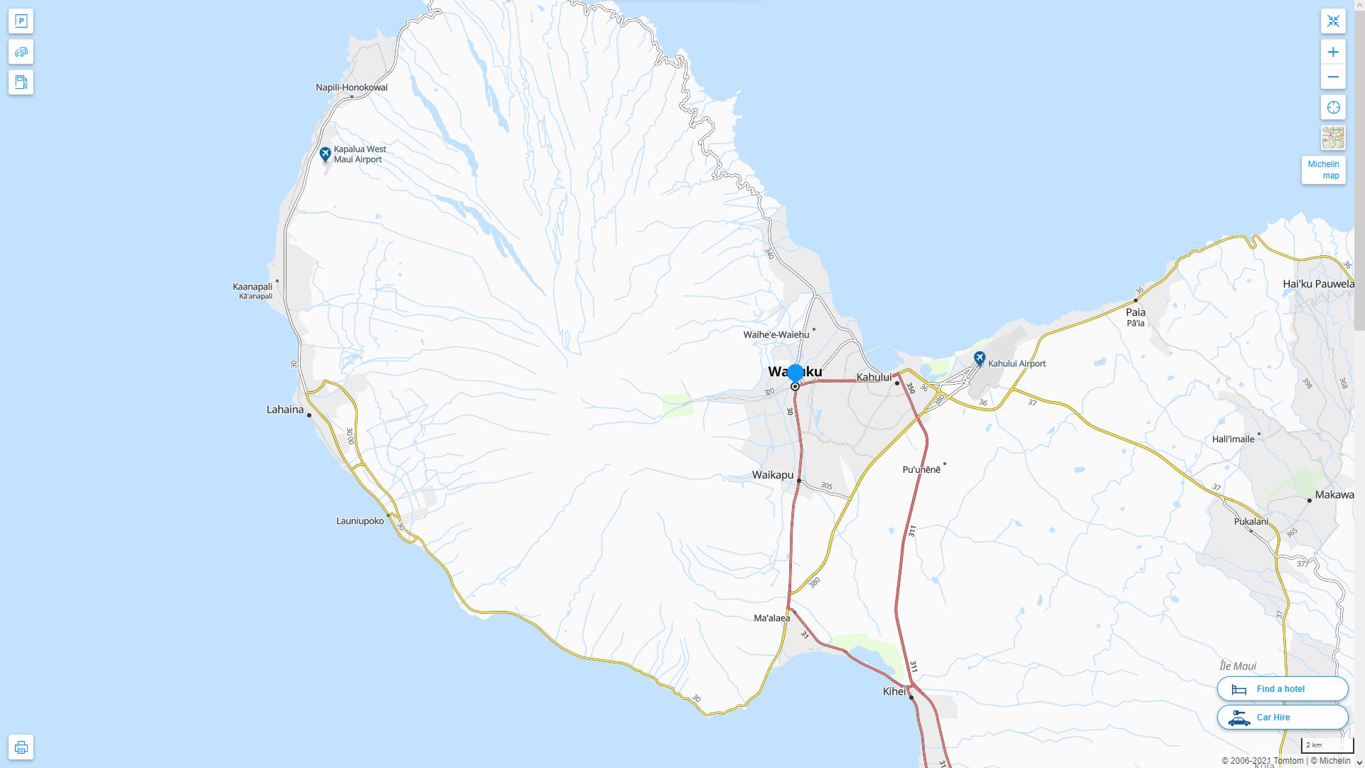Wailuku Hawaii Highway and Road Map